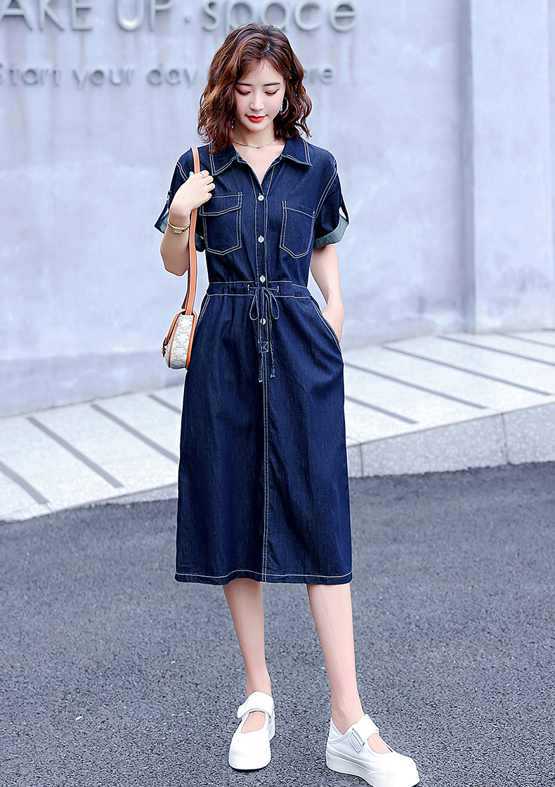 ĐẦM JEAN XÒE CỔ SƠ MI EO RÚT - NJ220